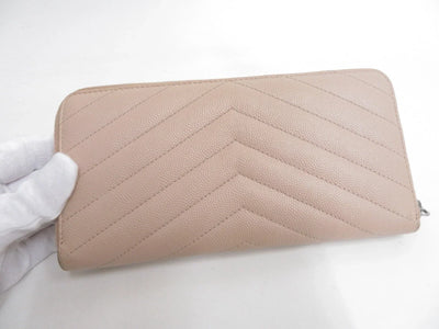 YSL Saint Laurent Leather V stitch Zip Around Long Wallet