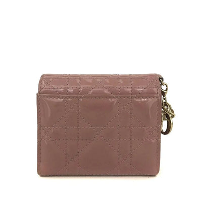 $710 Christian Dior Cannage Patent Leather Trifold Wallet Pink