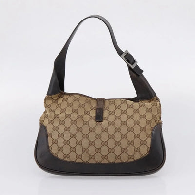 $1400 Gucci Web Jackie Leather and Canvas Supreme Hobo