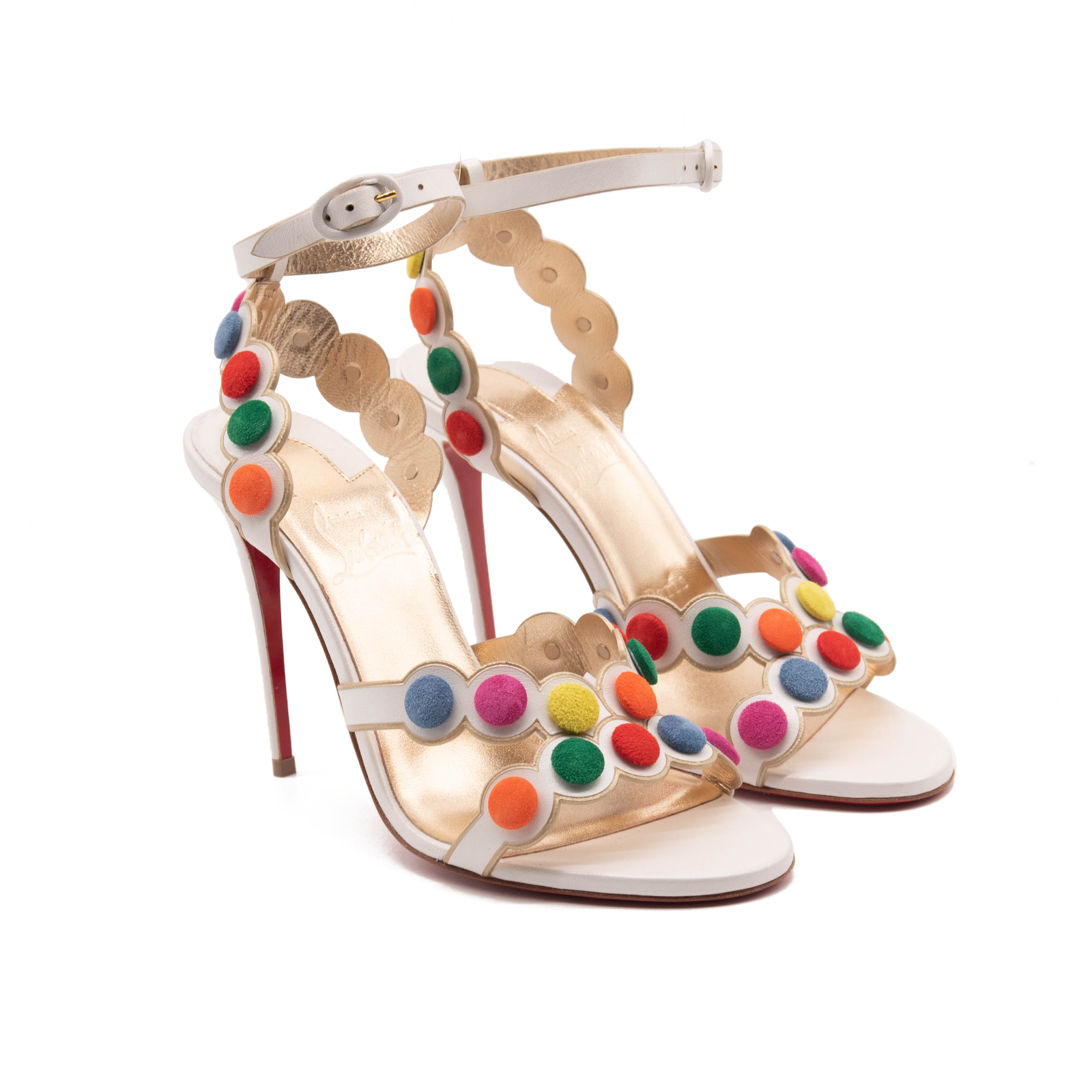 NEW Christian Louboutin White Smartissima 100 Suede-trimmed Leather Sandals
