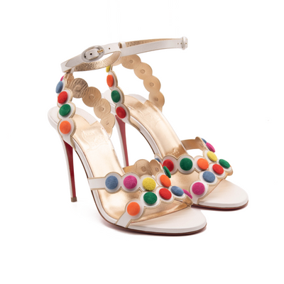 NEW Christian Louboutin White Smartissima 100 Suede-trimmed Leather Sandals