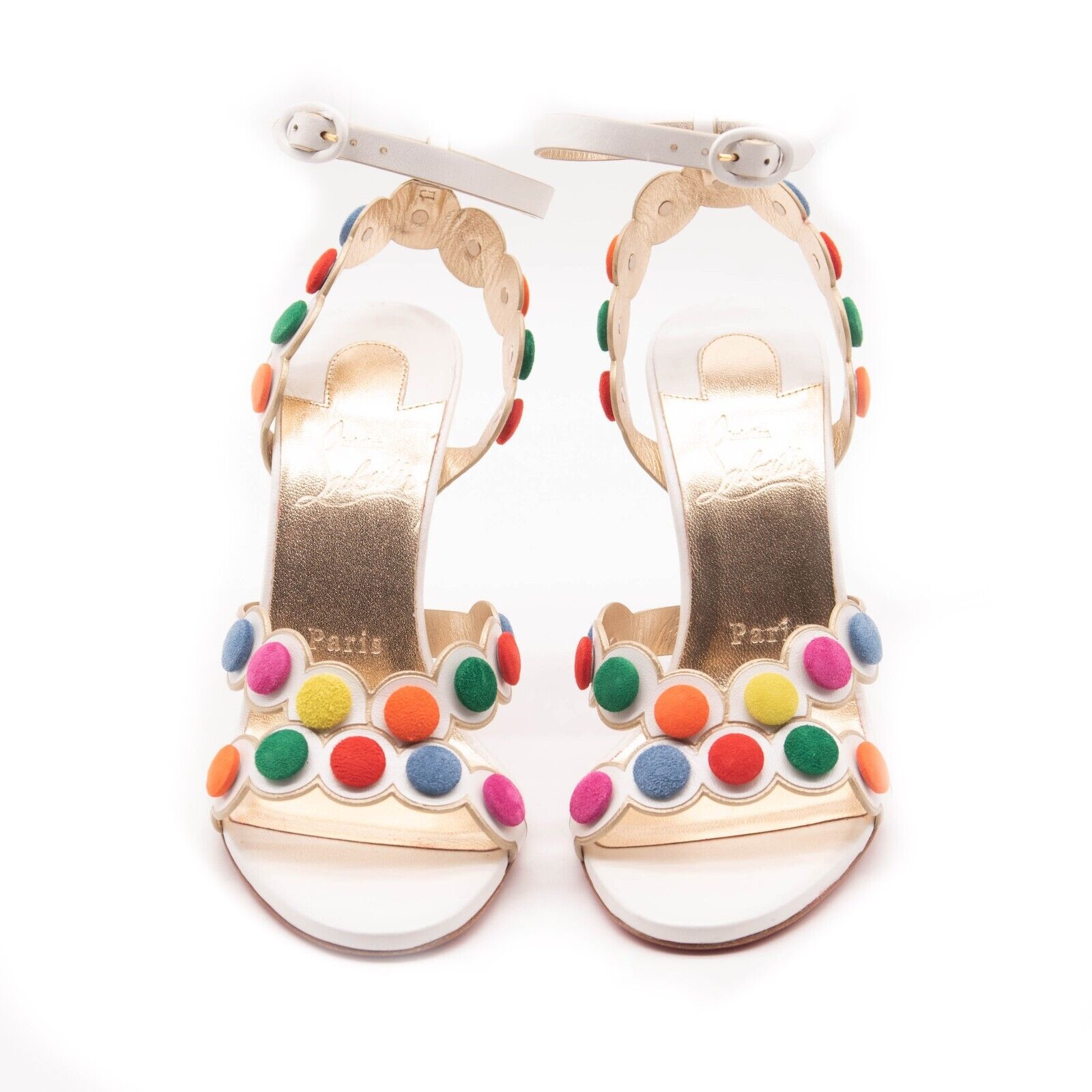 NEW Christian Louboutin White Smartissima 100 Suede-trimmed Leather Sandals