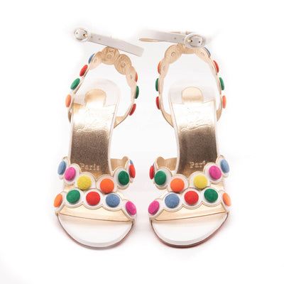 NEW Christian Louboutin White Smartissima 100 Suede-trimmed Leather Sandals