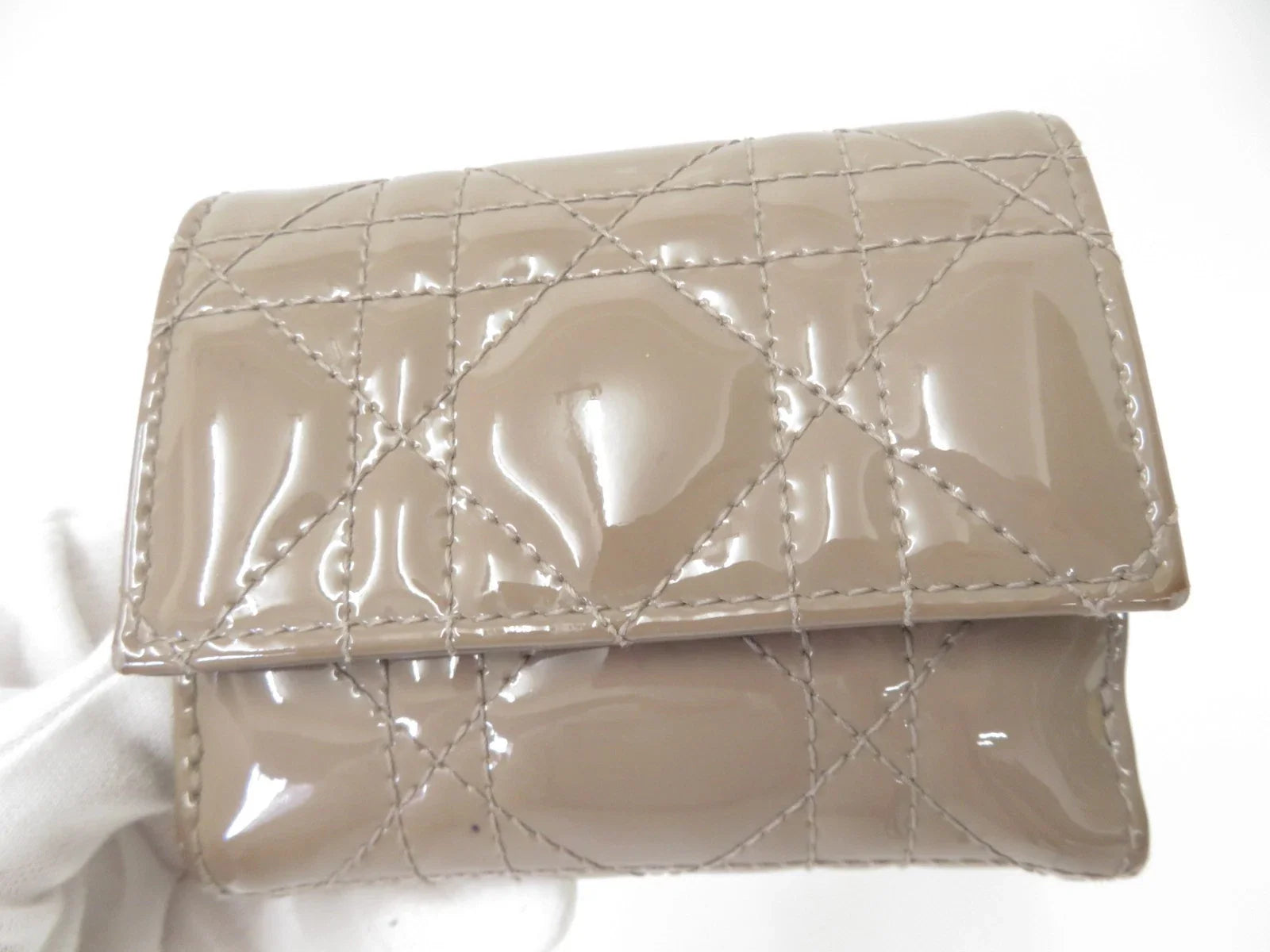 Christian DIOR Cannage Patent Leather Trifold Compact Wallet