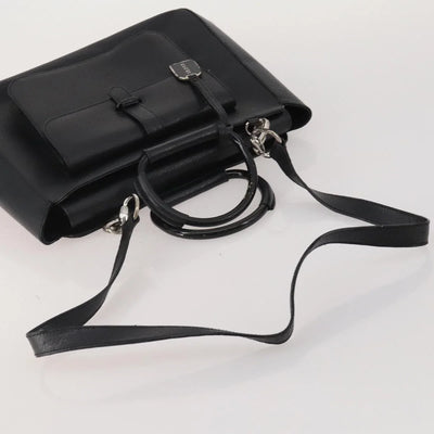 GUCCI Leather Tote Bag Black Medium Bamboo