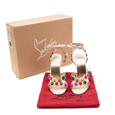 NEW Christian Louboutin White Smartissima 100 Suede-trimmed Leather Sandals