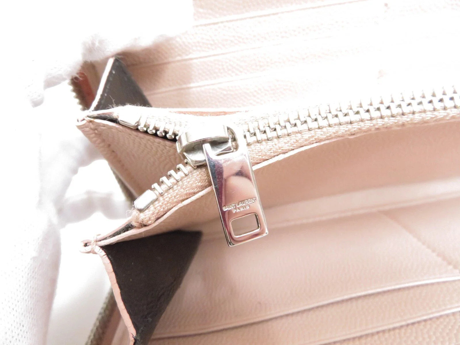 YSL Saint Laurent Leather V stitch Zip Around Long Wallet