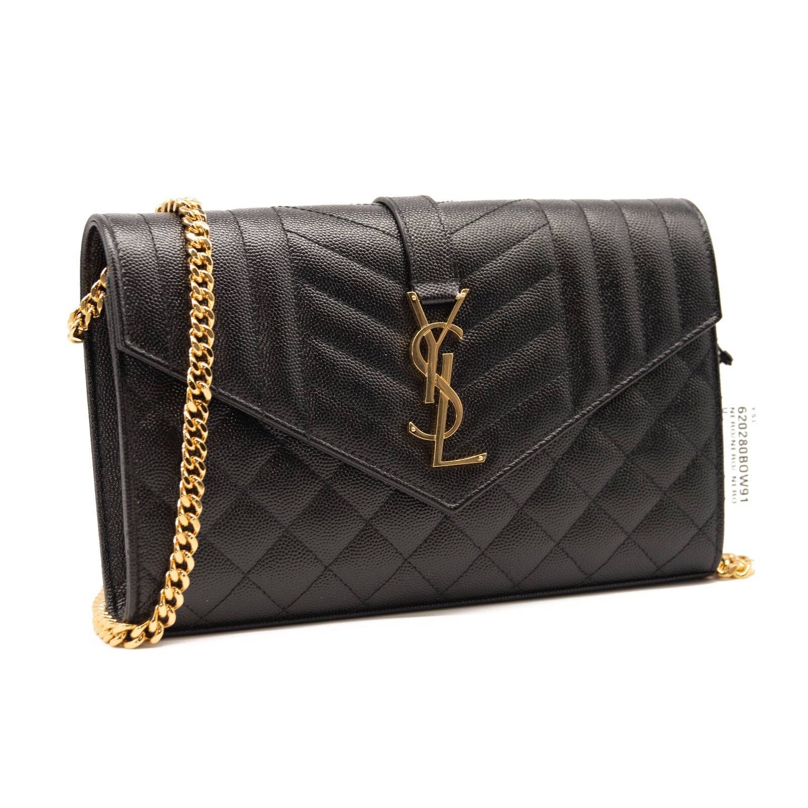 Saint Laurent Classic Monogram Chain Wallet Mixed Matelasse Leather Medium Black Gold