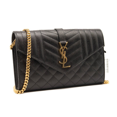 Saint Laurent Classic Monogram Chain Wallet Mixed Matelasse Leather Medium Black Gold