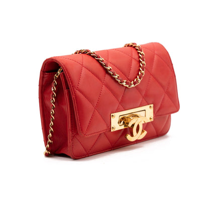 Chanel Lambskin Quilted Golden Class Wallet on Chain woc Red