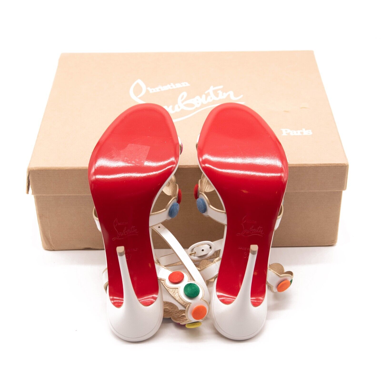 NEW Christian Louboutin White Smartissima 100 Suede-trimmed Leather Sandals