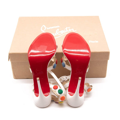 NEW Christian Louboutin White Smartissima 100 Suede-trimmed Leather Sandals