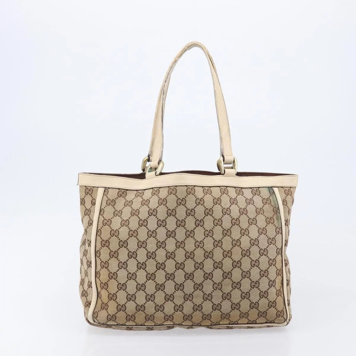 $1050 Gucci Beige/White GG Canvas Abbey Pocket Tote Bag