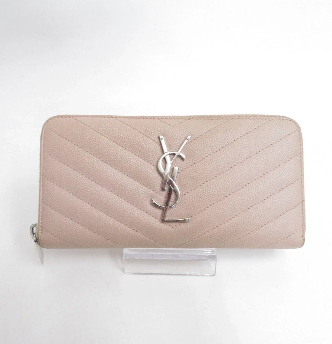 YSL Saint Laurent Leather V stitch Zip Around Long Wallet