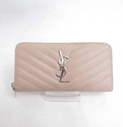 YSL Saint Laurent Leather V stitch Zip Around Long Wallet