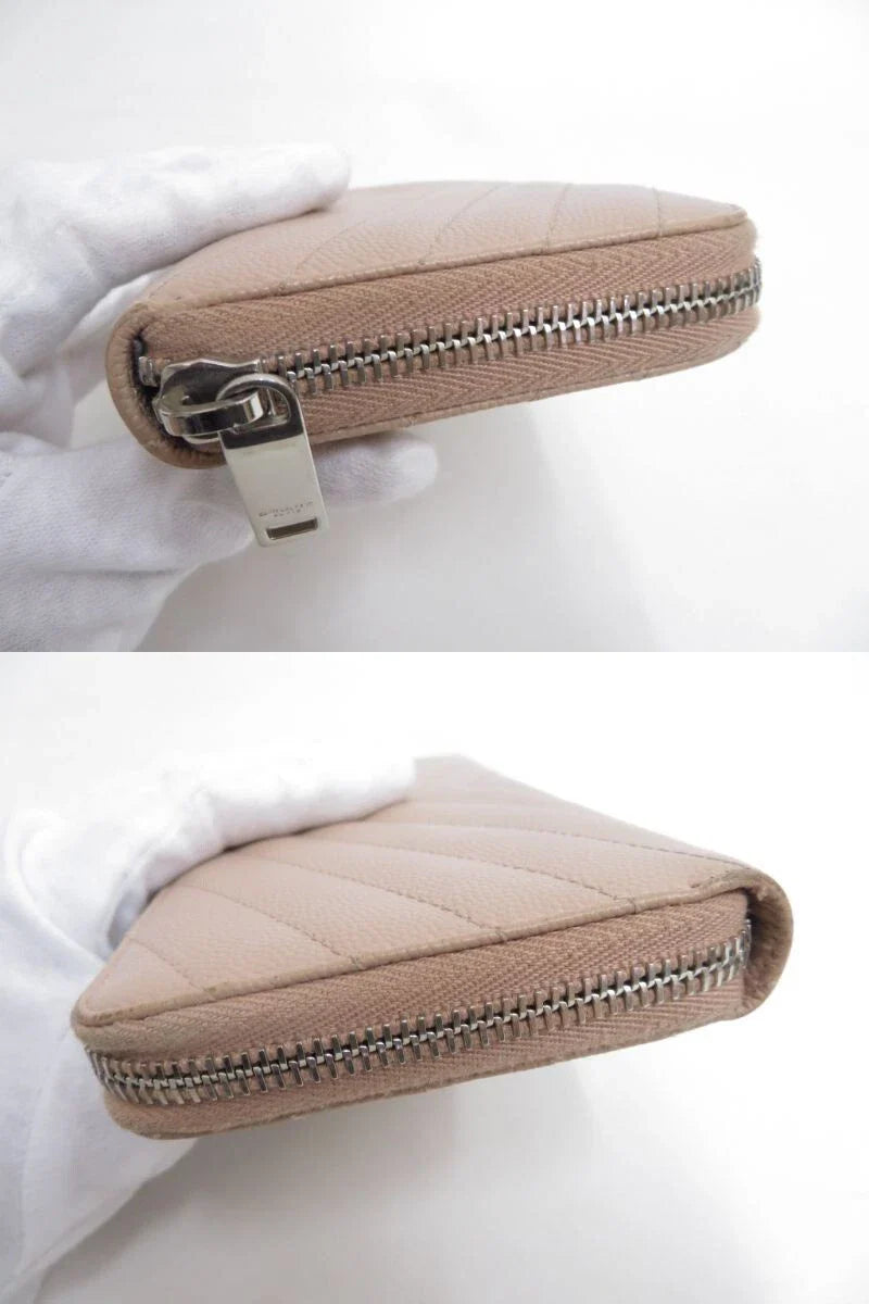 YSL Saint Laurent Leather V stitch Zip Around Long Wallet