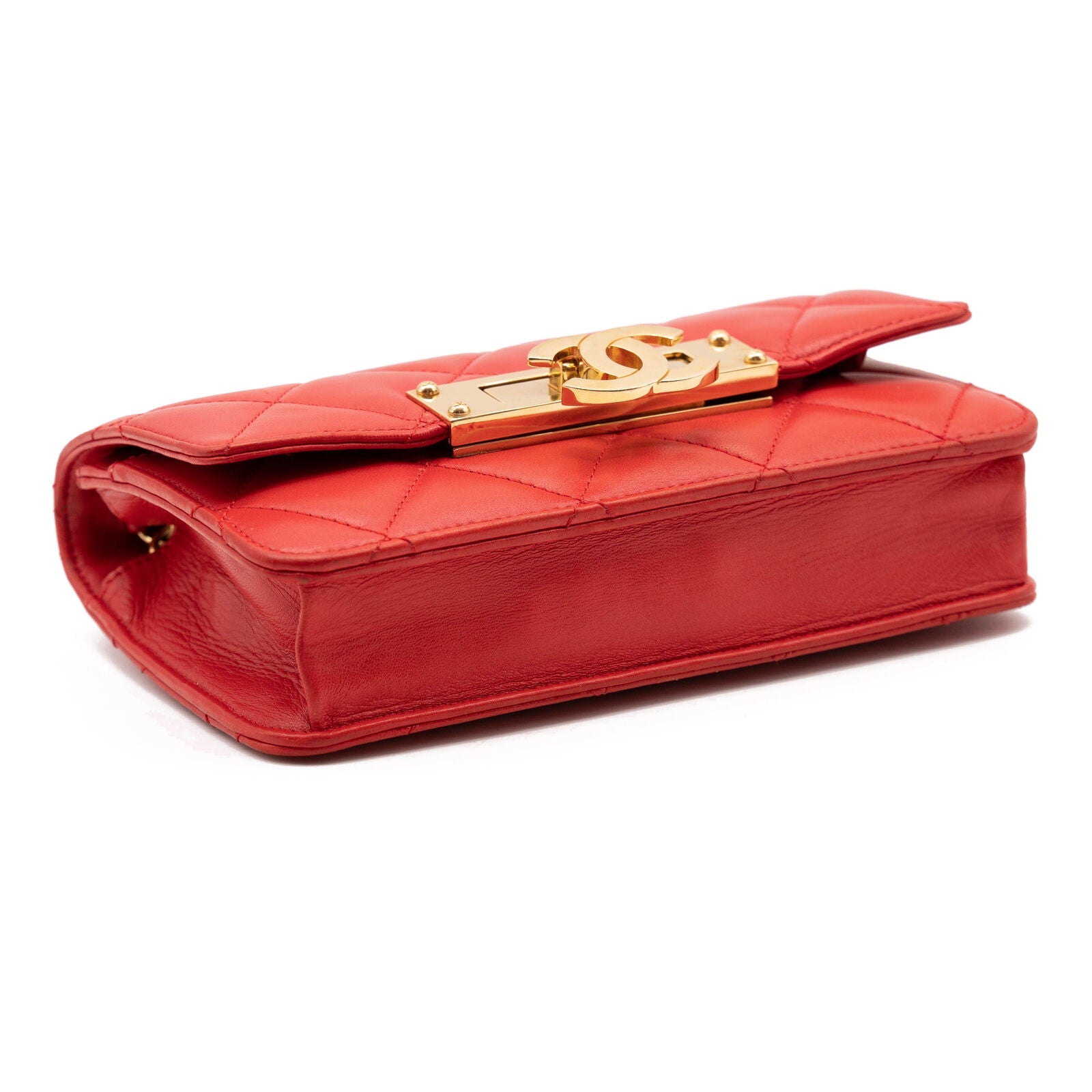 Chanel Lambskin Quilted Golden Class Wallet on Chain woc Red