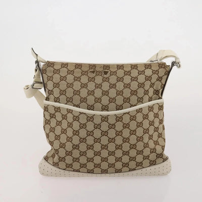 $800 Gucci Monogram Calfskin Perforated Medium Flat Messenger Bag Off White