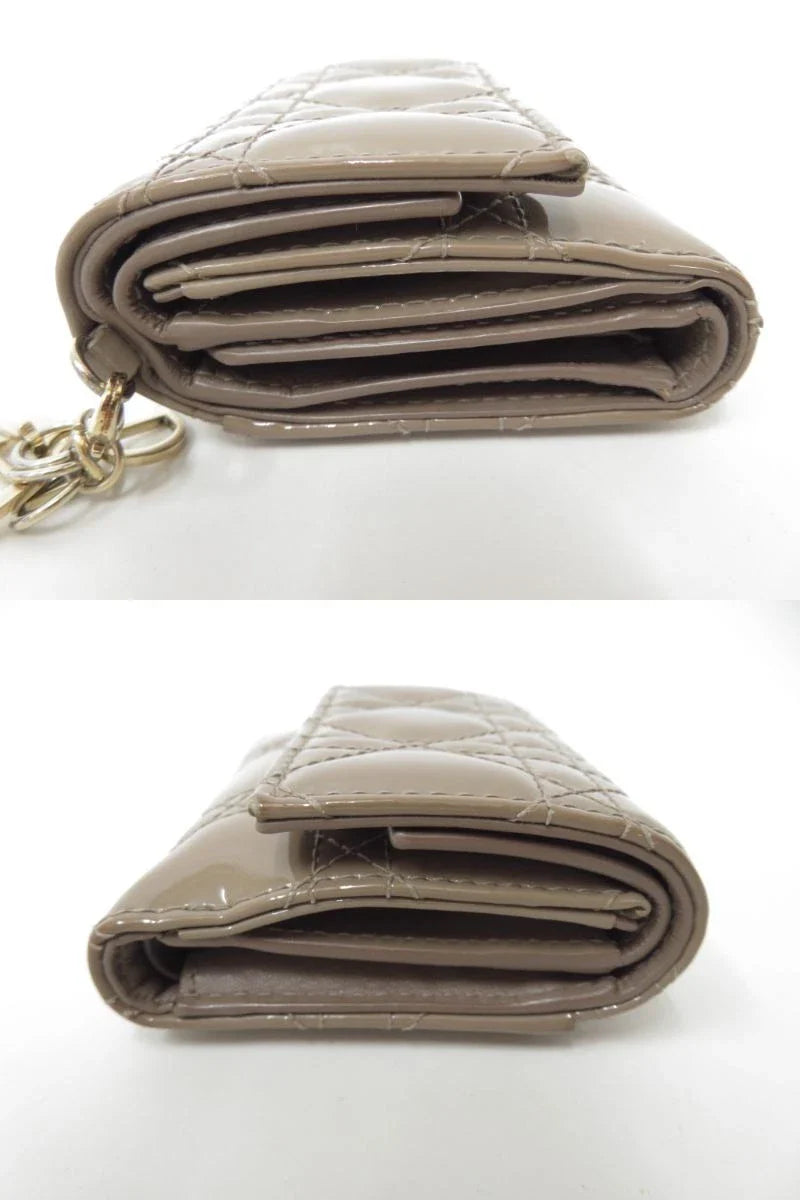 Christian DIOR Cannage Patent Leather Trifold Compact Wallet