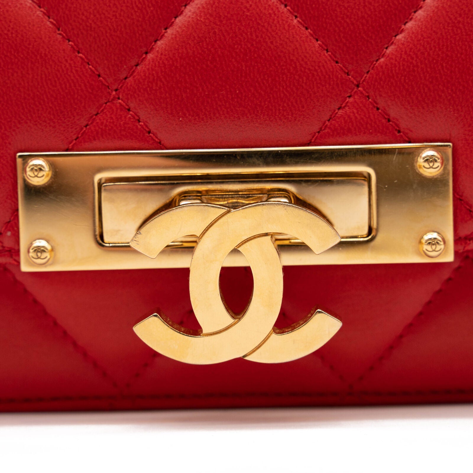 Chanel Lambskin Quilted Golden Class Wallet on Chain woc Red