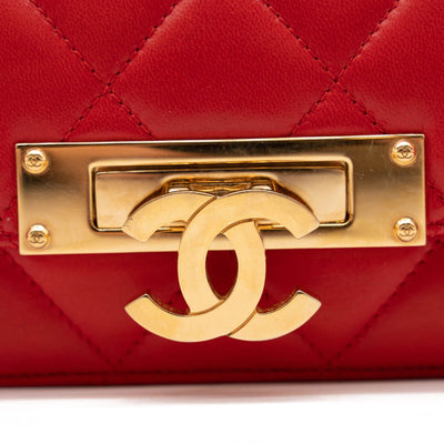 Chanel Lambskin Quilted Golden Class Wallet on Chain woc Red