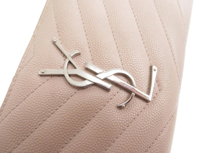 YSL Saint Laurent Leather V stitch Zip Around Long Wallet
