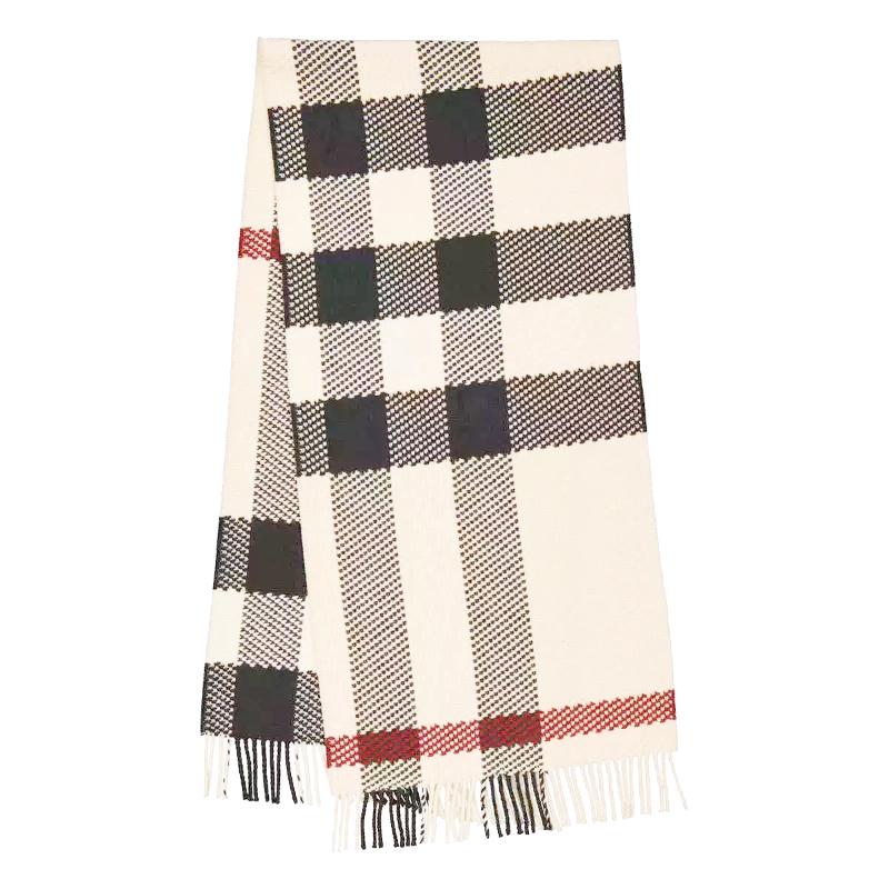 Burberry Stone Jumbo Check Wool Fringed Scarf