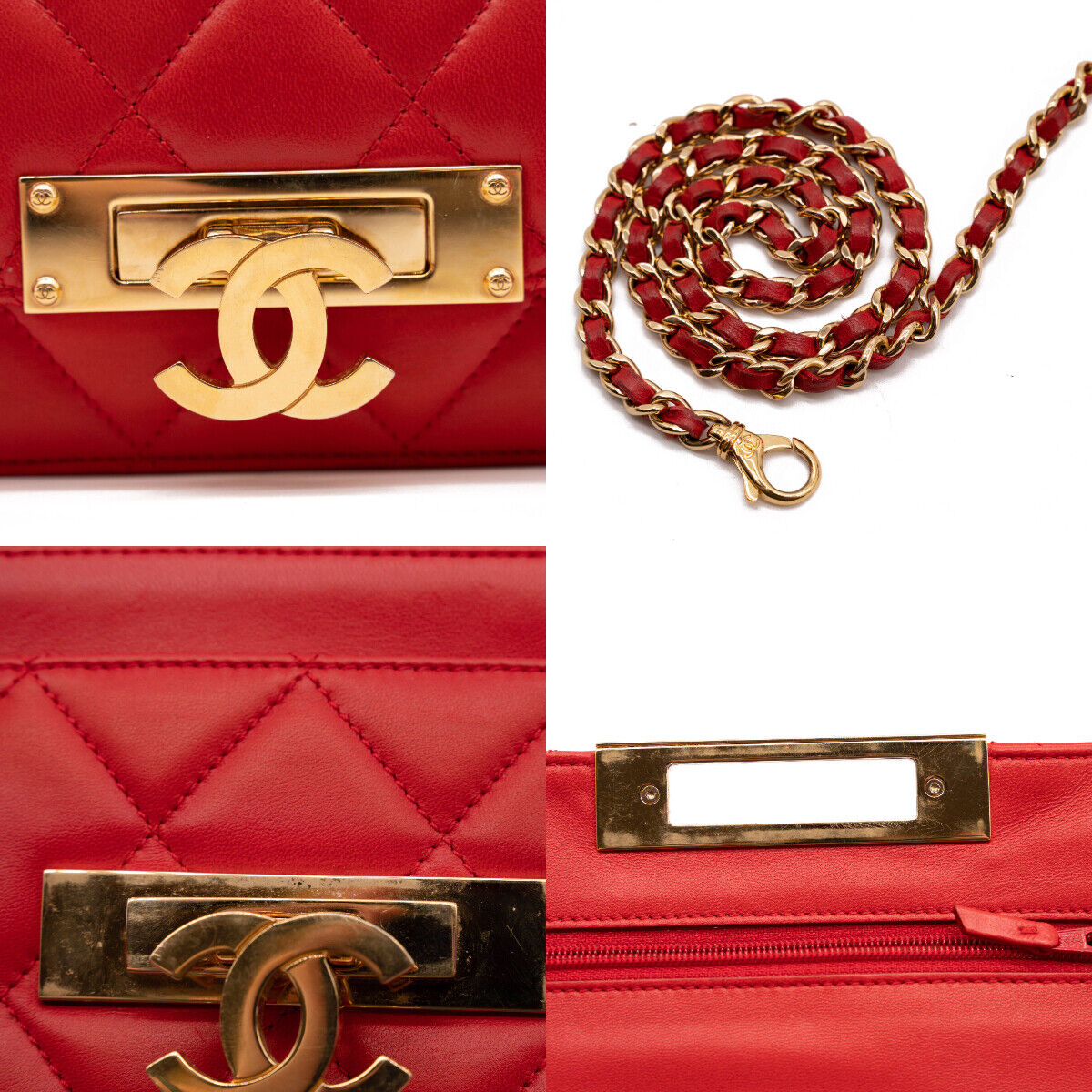 Chanel Lambskin Quilted Golden Class Wallet on Chain woc Red