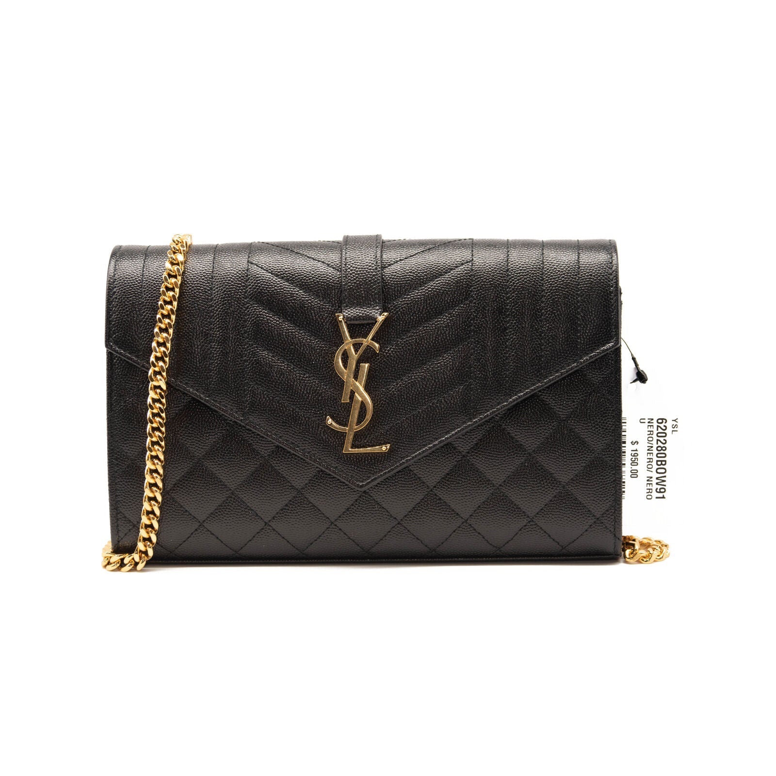 Saint Laurent Classic Monogram Chain Wallet Mixed Matelasse Leather Medium Black Gold