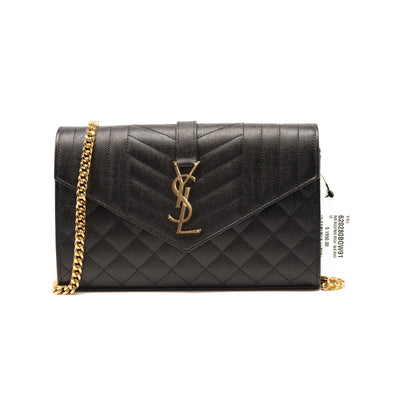 Saint Laurent Classic Monogram Chain Wallet Mixed Matelasse Leather Medium Black Gold