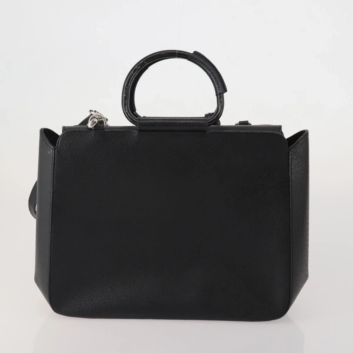GUCCI Leather Tote Bag Black Medium Bamboo