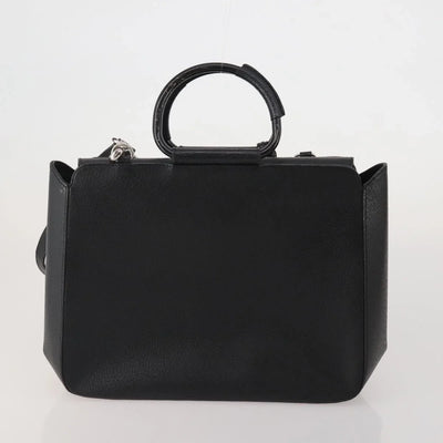 GUCCI Leather Tote Bag Black Medium Bamboo