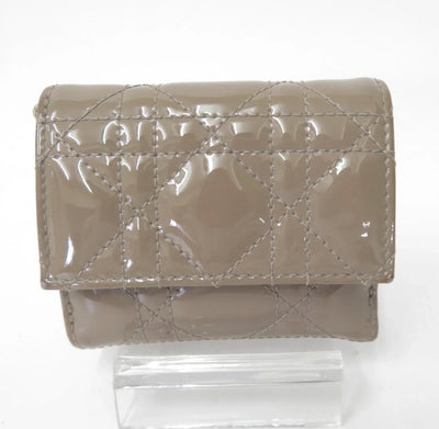 Christian DIOR Cannage Patent Leather Trifold Compact Wallet