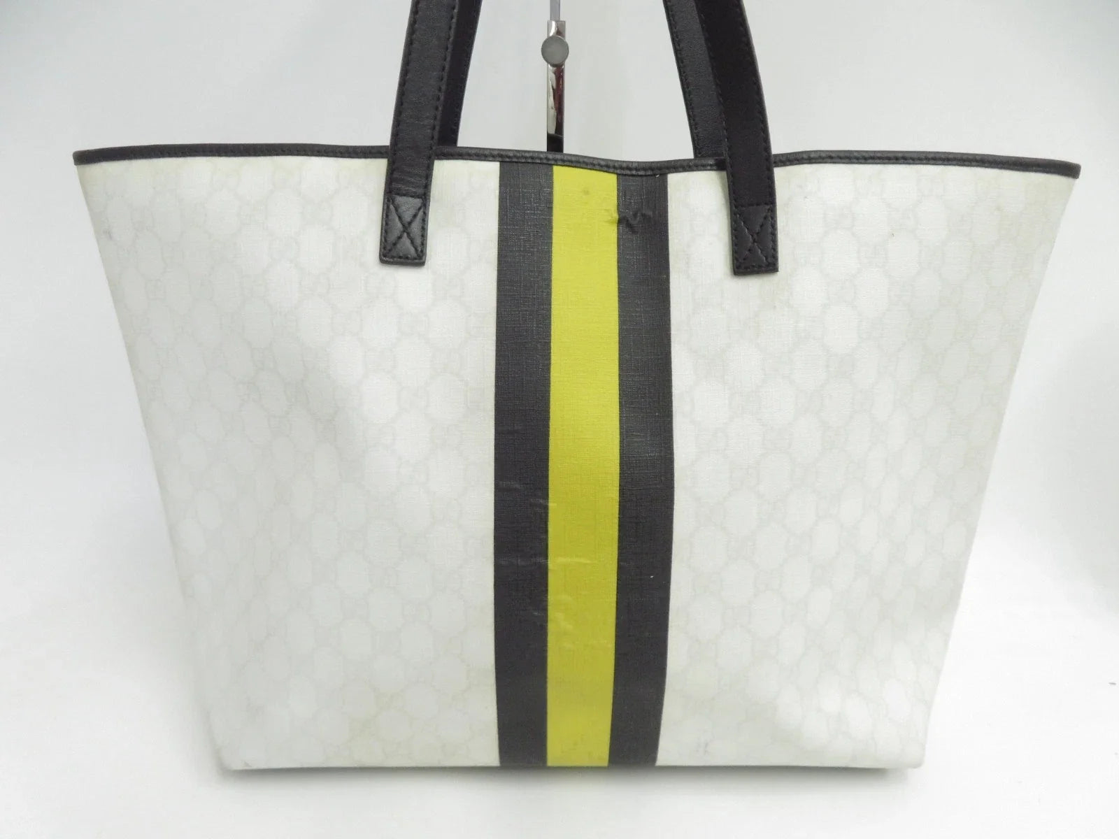 $1190 Gucci Supreme Web Tote with Vintage Gucci Logo - Oatmeal and Neon