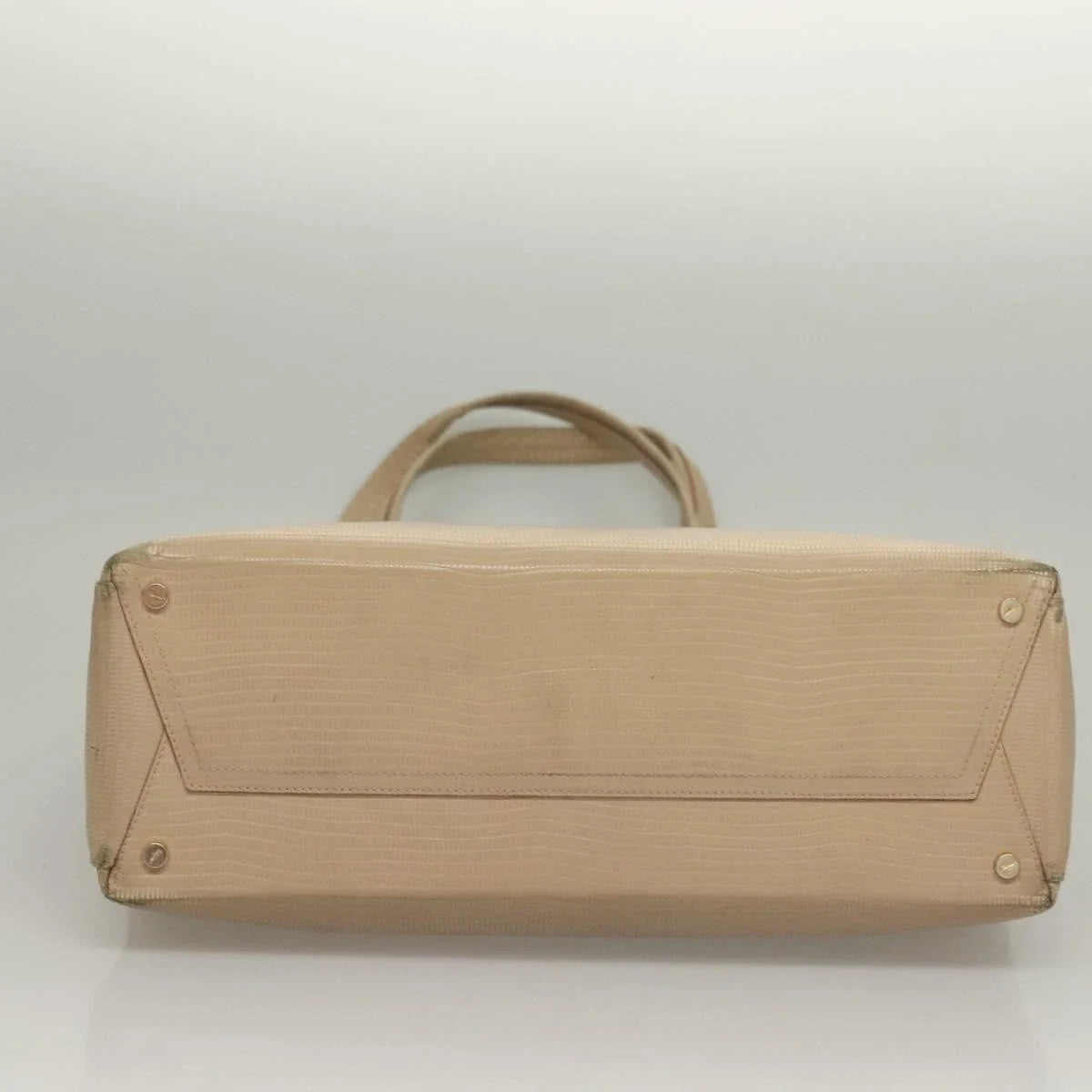 $1100 Salvatore Ferragamo Vala Croc Embossed Shoulder Bag Leather Beige Gold Auth