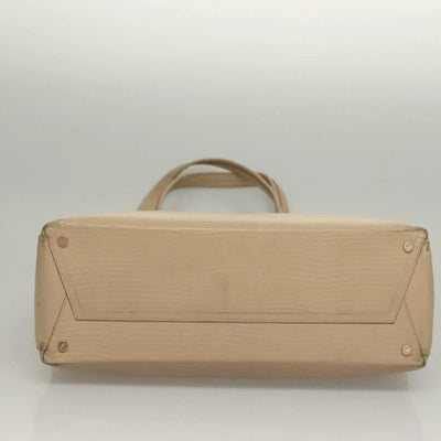 $1100 Salvatore Ferragamo Vala Croc Embossed Shoulder Bag Leather Beige Gold Auth