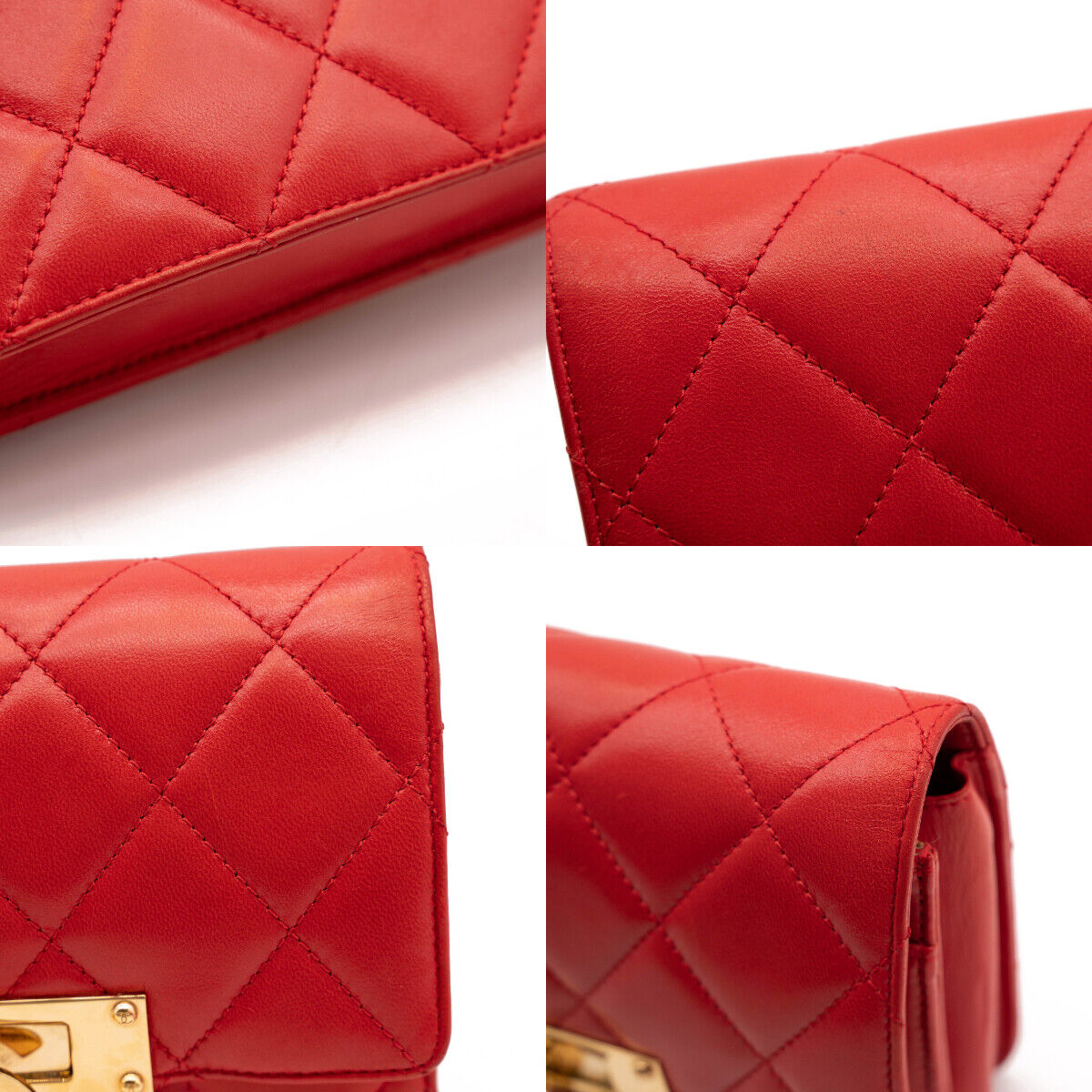 Chanel Lambskin Quilted Golden Class Wallet on Chain woc Red