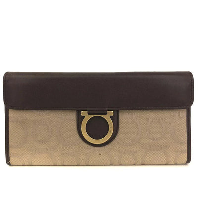 Salvatore Ferragamo Gancini Canvas Leather Long Bifold Wallet