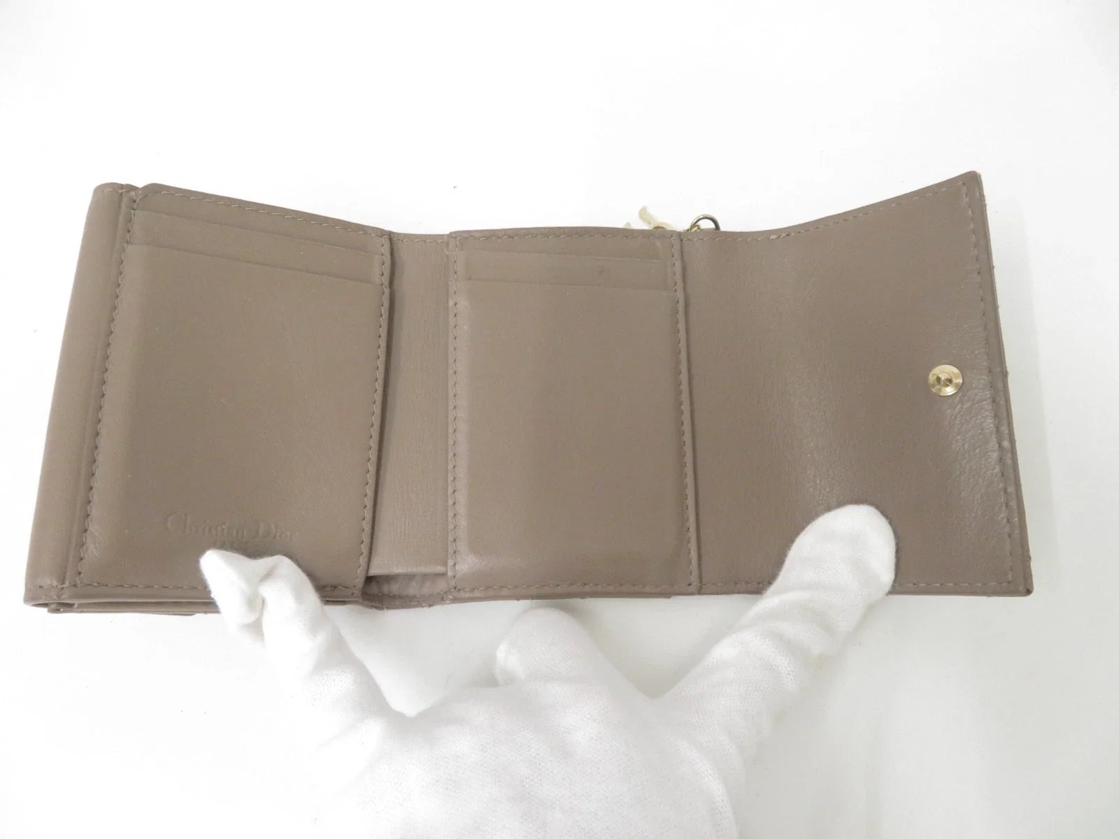 Christian DIOR Cannage Patent Leather Trifold Compact Wallet