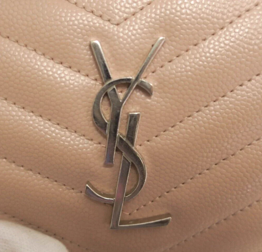 YSL Saint Laurent Leather V stitch Zip Around Compact Wallet