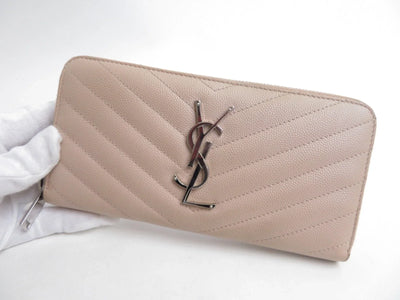 YSL Saint Laurent Leather V stitch Zip Around Long Wallet