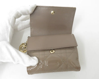 Christian DIOR Cannage Patent Leather Trifold Compact Wallet