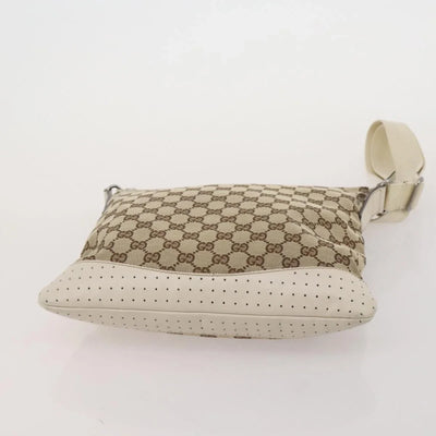 $800 Gucci Monogram Calfskin Perforated Medium Flat Messenger Bag Off White