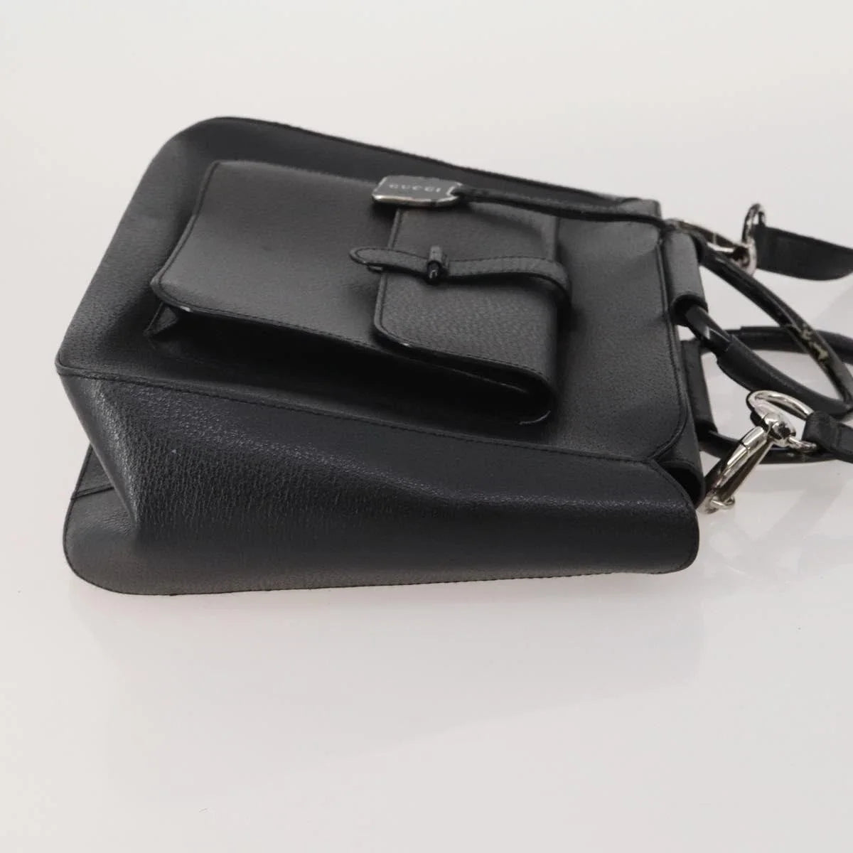 GUCCI Leather Tote Bag Black Medium Bamboo