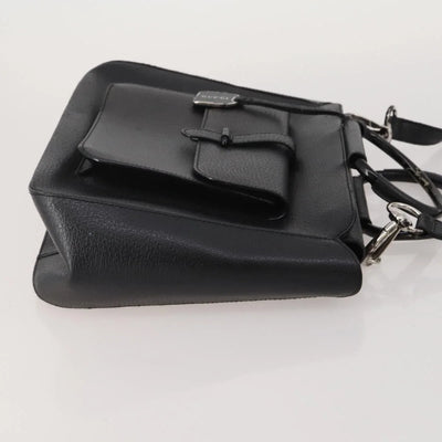 GUCCI Leather Tote Bag Black Medium Bamboo