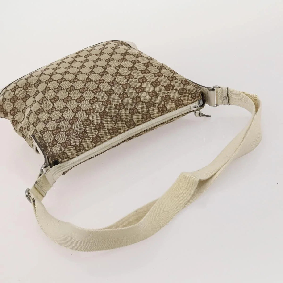 $800 Gucci Monogram Calfskin Perforated Medium Flat Messenger Bag Off White