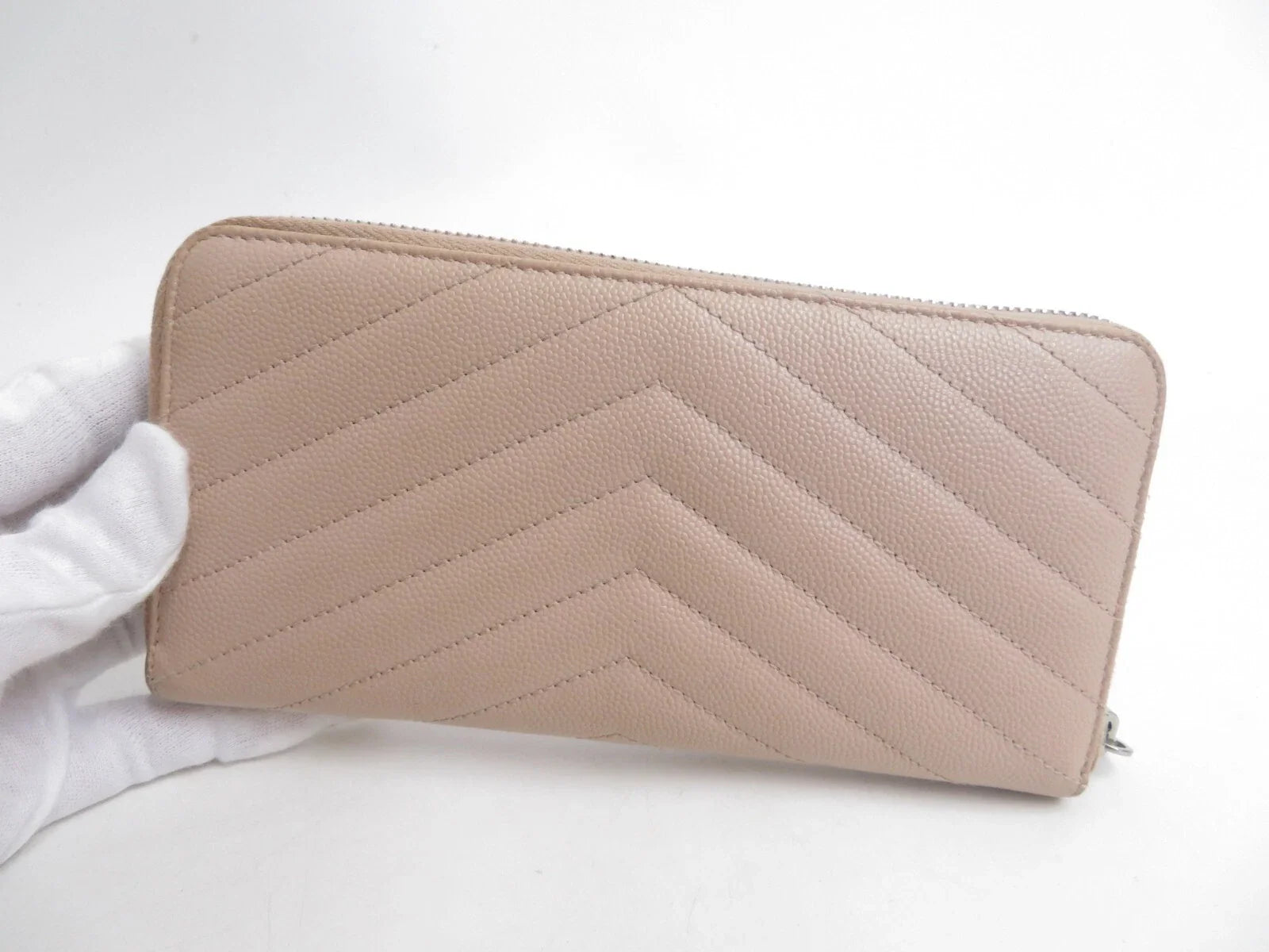 YSL Saint Laurent Leather V stitch Zip Around Long Wallet