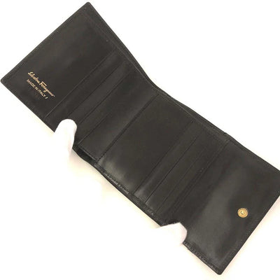 Salvatore Ferragamo Vara Leather Trifold Wallet Black