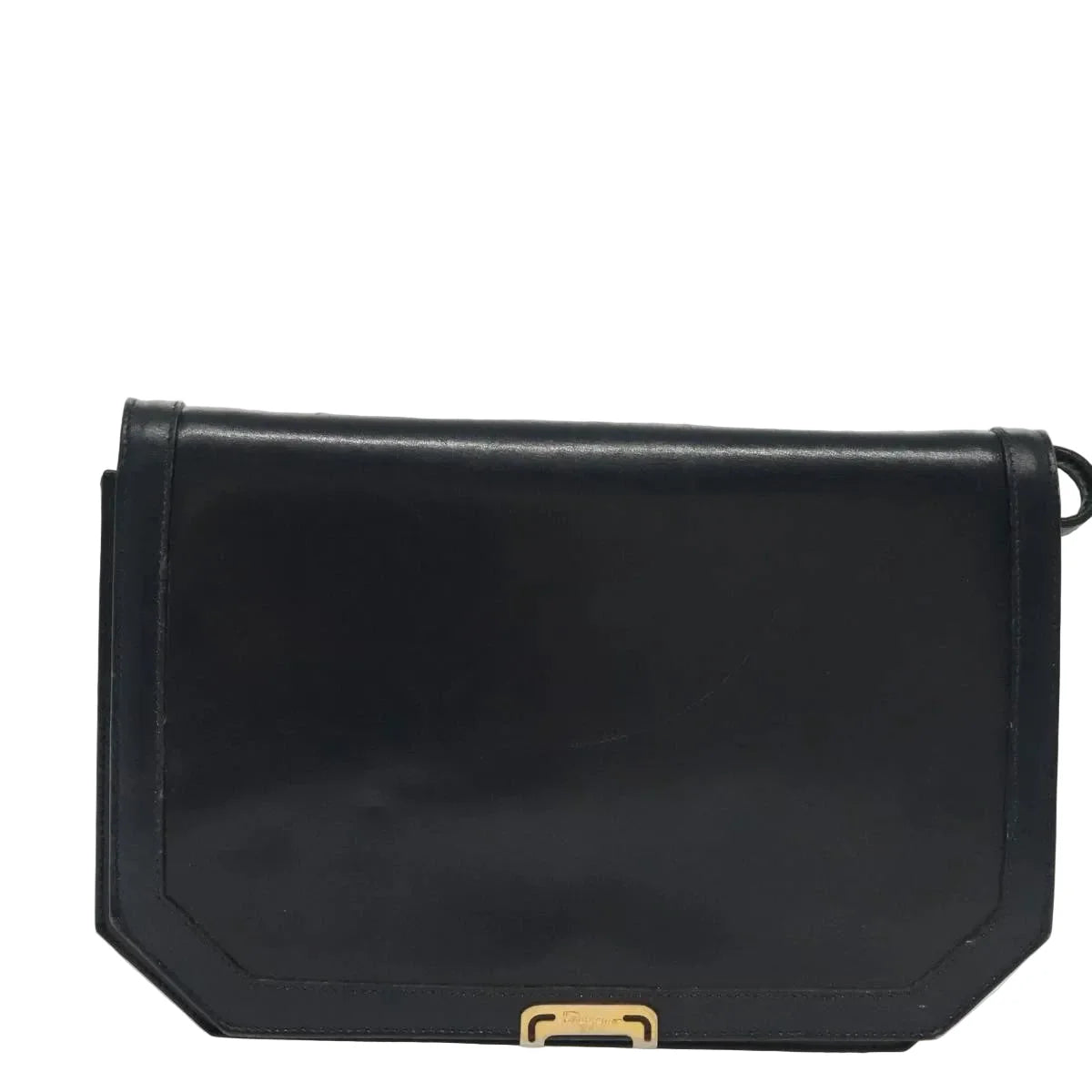 $1200 Salvatore Ferragamo Navy Leather Crossbody Flap Messenger Bag Gold Hardware