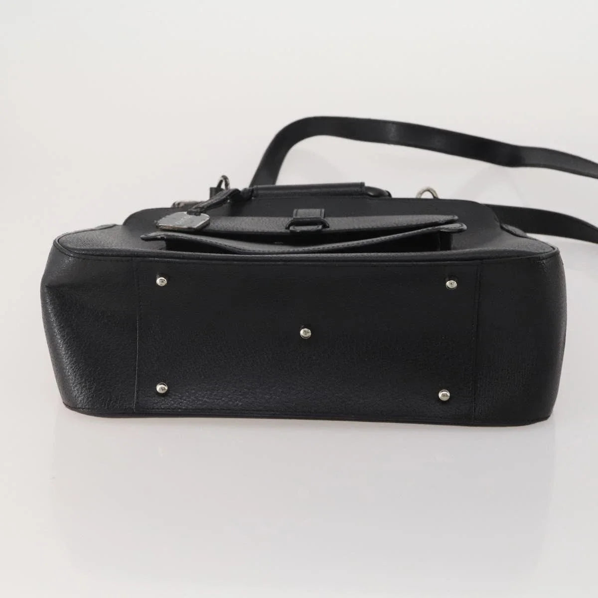 GUCCI Leather Tote Bag Black Medium Bamboo